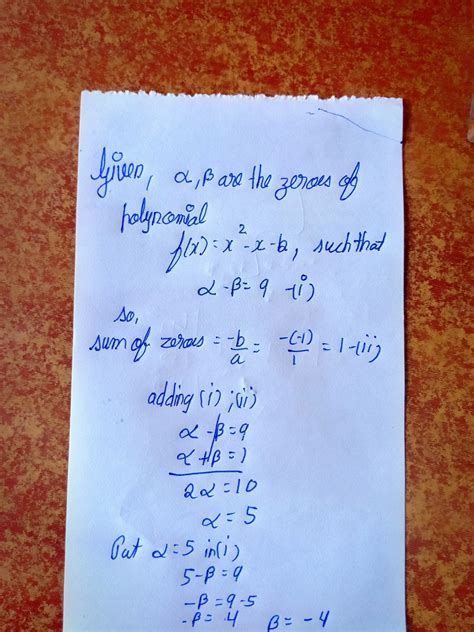 If Alpha And Beta Are The Zeros Of Polynomial F X Is Equal To X Square