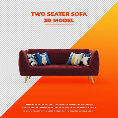 Premium Psd Red Two Seater Sofa 3d Isolated Model