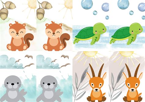 Memory Game Printable Animal Themed Cards 18 Pairs to Play Memory Memorama Memorizing Games for ...