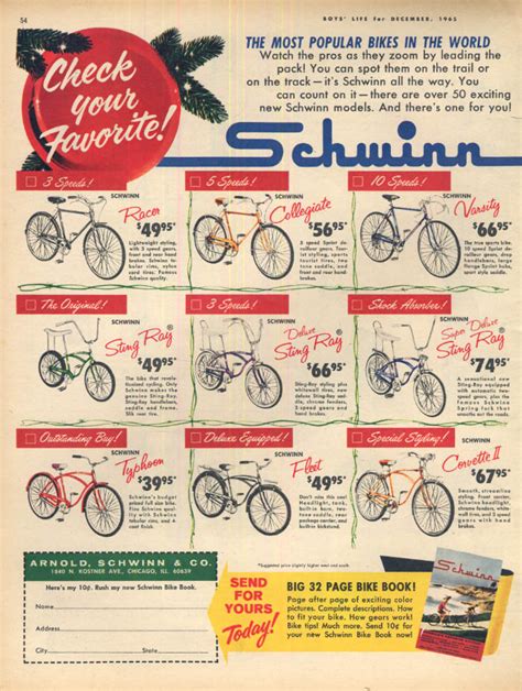 Schwinn Bicycle Ad 1965 Sting Ray Corvette II Typhoon Varsity Racer C BL