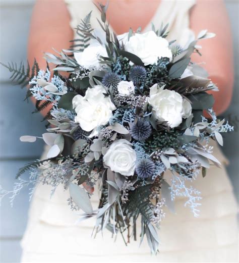 Dusty Blue Steele Blue Slate Blue Bouquet Dried Flowers Etsy White