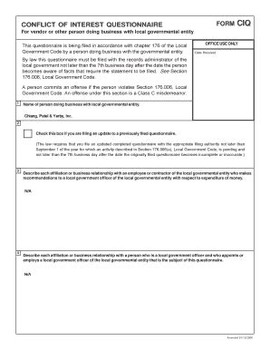 Fillable Online Austintexas FORM CIQ CONFLICT OF INTEREST QUESTIONNAIRE