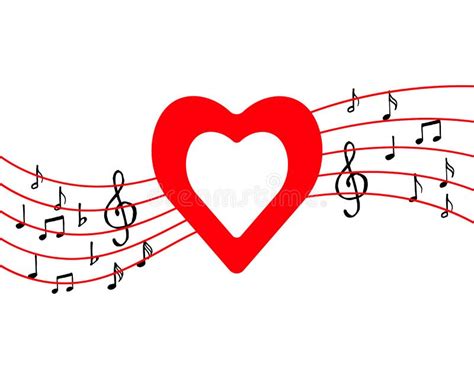 Illustration Of Music Red Heart Musical Notes And A Treble Clef On A