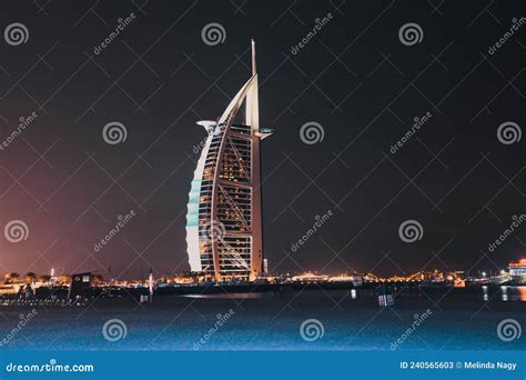 Hotel Burj Al Arab at Night Seen from Jumeirah Public Beach in Editorial Stock Photo - Image of ...