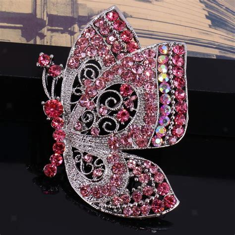 Silver Plated Butterfly Style Crystal Rhinestone Brooch Pin Women Party