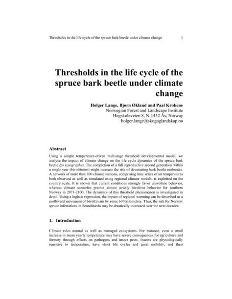 Thresholds in the life cycle of the spruce bark beetle under climate ...