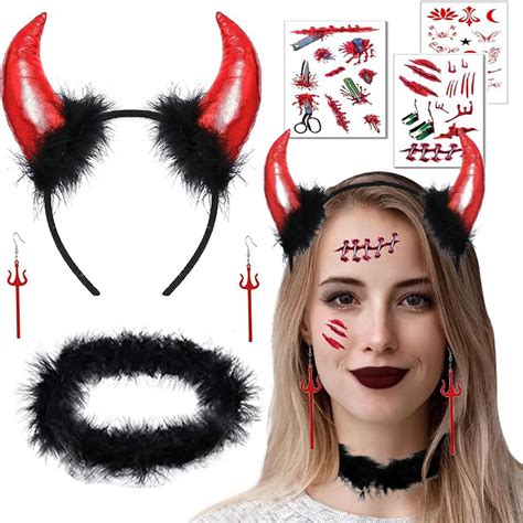 Rwekdza Teufelshörner Set Teufel Hörner Haarreif Devil Horn Kostüm mit