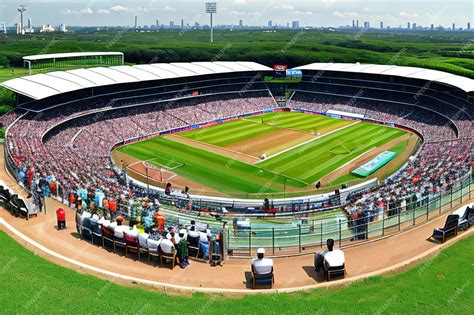 Premium Ai Image A Picturesque Cricket Stadium With A Lush Green