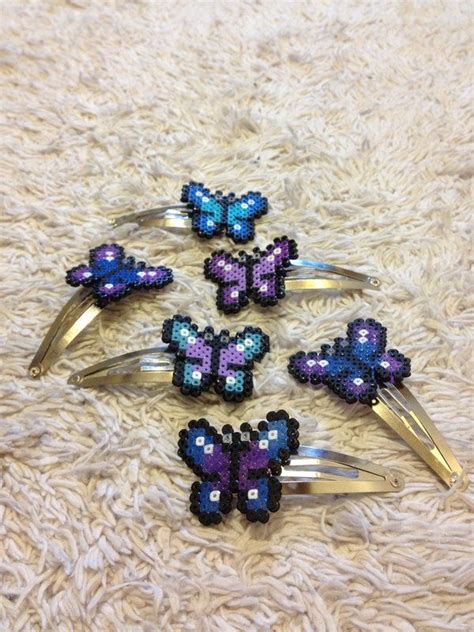 Butterfly Hair Clips By Pixelplastik On Deviantart Perler Beads Designs Mini Hama Beads