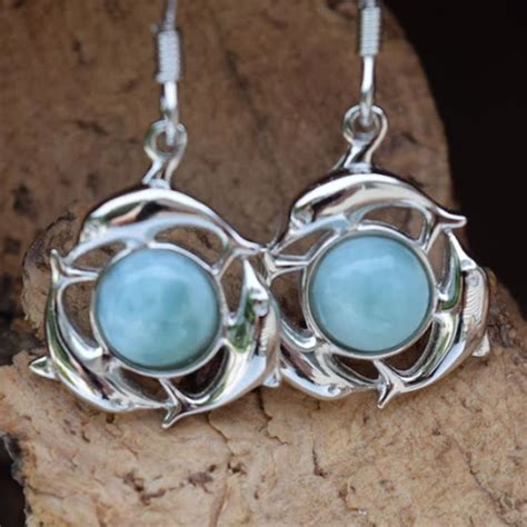 Dolphin Circle Sterling Silver and Larimar Wire Earrings