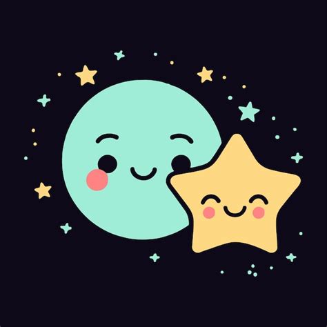 Vector Estrela E Lua Emoji Ilustra O Fofa De Desenho Animado Anime