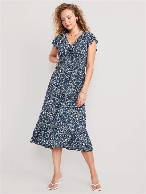 Waist Defined Flutter Sleeve Floral Midi Dress Old Navy