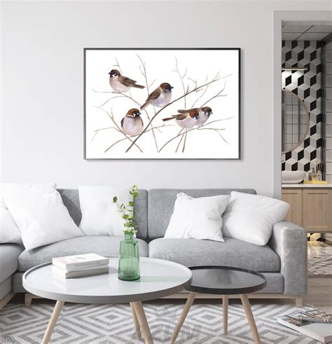 Digitalartnadi Sparrows Watercolor Printable Png Fine Art Print