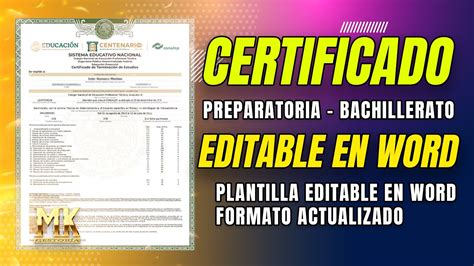 Certificado De Preparatoria Bachillerato Plantilla Editable En Word