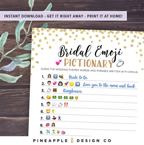 Bridal Emoji Pictionary Game With Answers Bridal Shower Etsy Uk