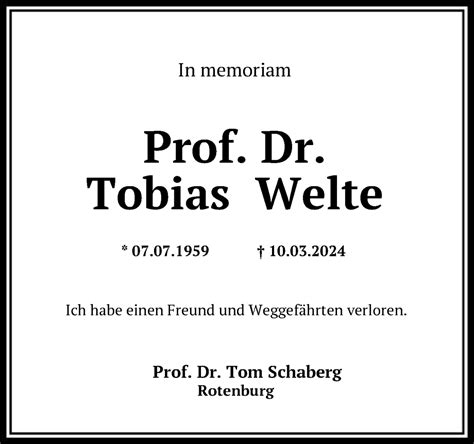 Traueranzeigen Von Tobias Welte Trauer Kreiszeitung De