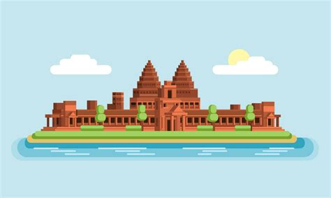 Angkor Wat Temple Famous Building Landmark Of Cambodia Asia Flat