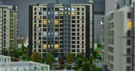 Panorama Of Miniature Model Of Apartment Buildings With Landscape And