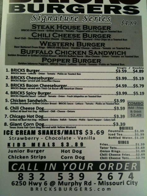 Bricks Burgers Menu, Menu for Bricks Burgers, Missouri City, Houston - Urbanspoon/Zomato