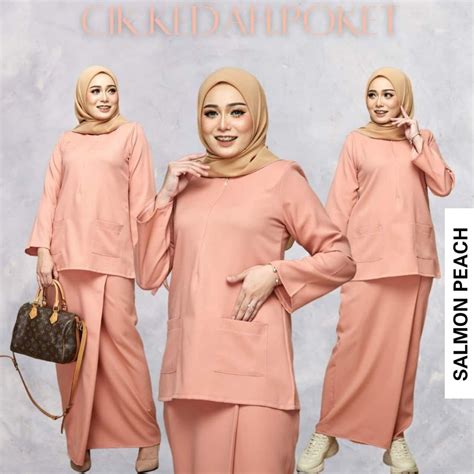 Size Xs 5xl Kurung Kedah Poket Plus Size Bridesmaid Raya Peach Salmon Royal Blue Dusty Pink