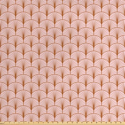 Blush Pink Fabric by The Yard, Art Deco Style Geometric Vintage Repetitive Feathers Scale Motif ...