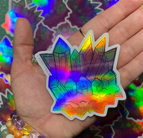 Holographic Crystal Cluster Sticker Crystals Holographic Etsy