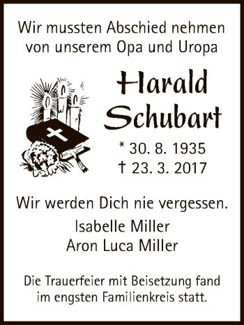 Traueranzeigen Von Harald Schubart Trauer Hna De