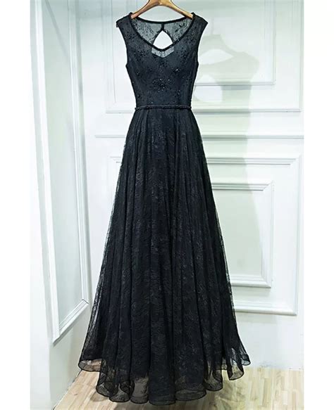 Formal Long Black Lace Cheap Prom Dress Sleeveless Myx18128