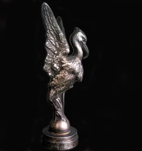 AUTHENTIQUE MASCOTTE AUTOMOBILE HERON en BRONZE ARGENTÉ vers 1930 s EUR