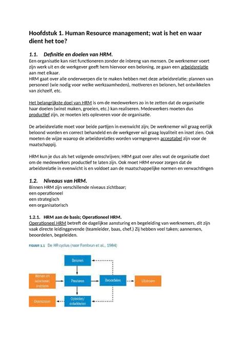 Samenvatting HRM Hoofdstuk 1 Human Resource Management Wat Is Het