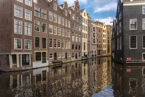 Netherlands North Holland Amsterdam Historic Houses Along Canal In