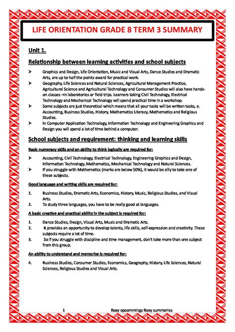 Summary Resource Pack Grade 8 Term 3 • Teacha