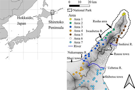 Map of Shiretoko Peninsula, Hokkaido, Japan, from Geospatial... | Download Scientific Diagram