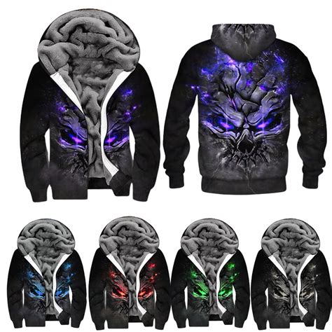 Men's Hoodie Full Zip Hoodie Jacket Fleece Hoodie Green Blue Purple Red Gray Hooded Skull ...