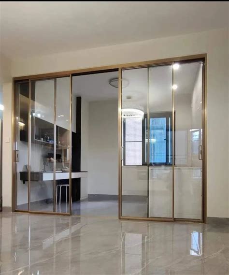 Golden Slim Profile Aluminium Glass Partition For Office Thickness 6