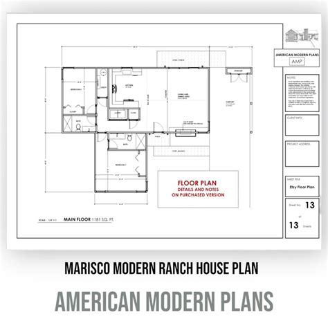 Contemporary Modern Ranch House Plan Full Set Modern House Plan Single ...