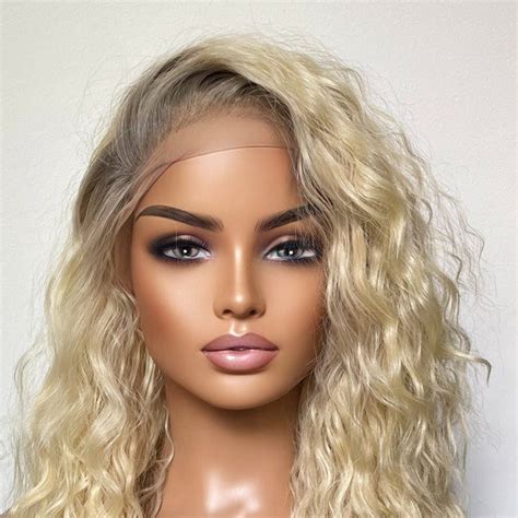 Human Hair Curly Platinum Blonde Wig Etsy