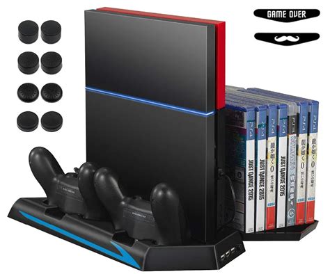 PS4 Vertical Stand Base Cooling Fan,Game Holder Controller Charging Dock Station Disc CD Disk ...