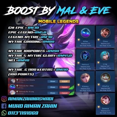 BOOSTING SERVICE MOBILE LEGENDS MLBB JOKI PUSH BOOST MLBB ML Shopee