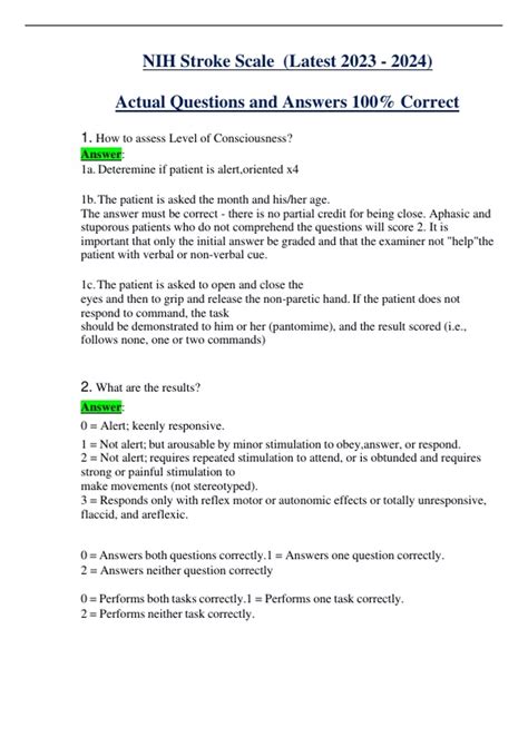 NIH Stroke Scale Test V1 V2 Latest Actual Questions And Answers