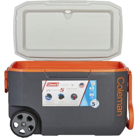 Coleman Xtreme 62 Qt Gray And Orange 5 Wheeled Cooler By Coleman At Mills