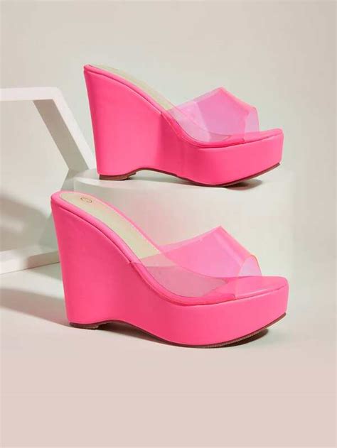 Women Minimalist Wedge Slide Sandals Pvc Funky Sandals Hot Pink