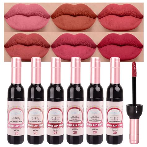 Bingbrush 6 Colors Matte Red Wine Liquid Lipstick Pack Set Wine Lip Tint Long