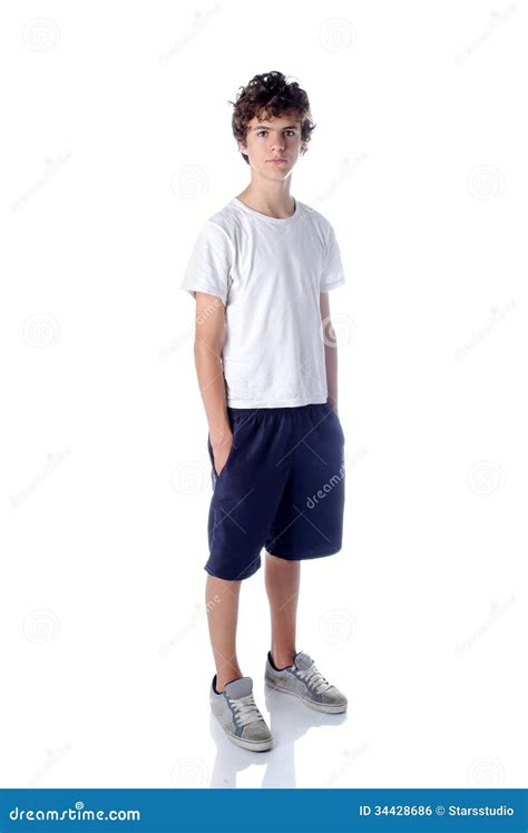 Cute Teeange Boy Standing On White Background Stock Photo Image Of