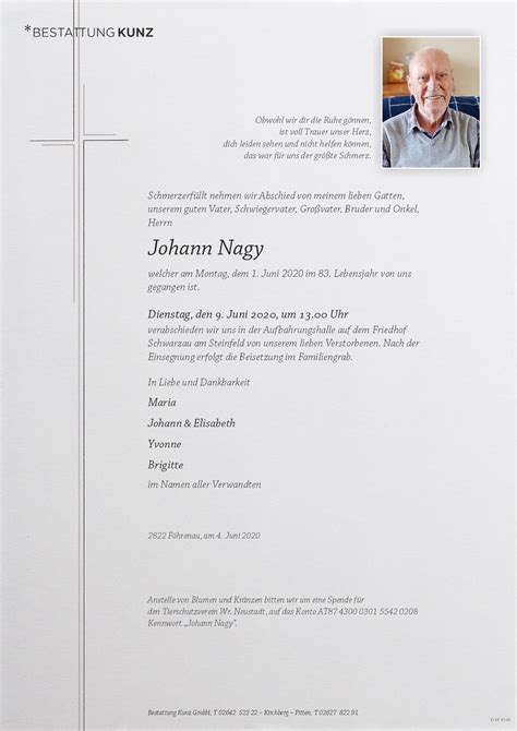 Johann Nagy 82 Bestattung Kunz Pitten und Aspang NÖ