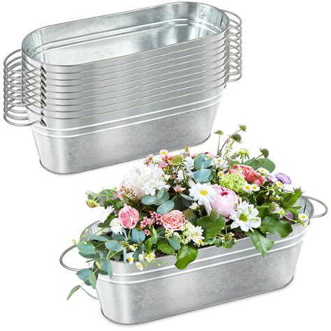 Kenburg 10 Pcs Galvanized Oval Planters, Galvanized Bucket Planter with ...