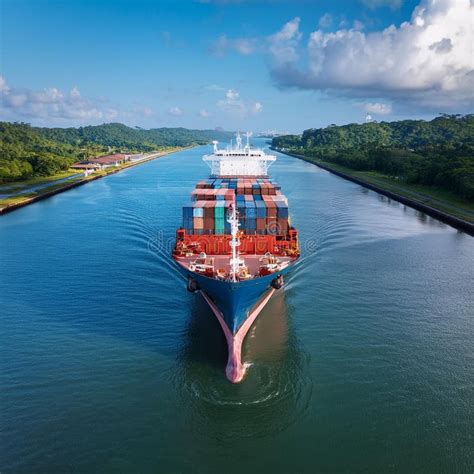 Cargo Ship In Panama Canal AI Generated Stock Illustration