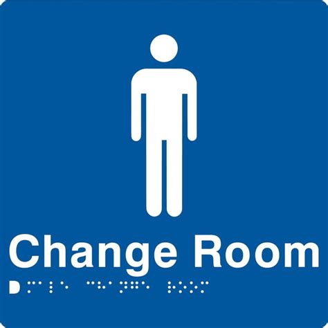 Change Room Sign Male Blue With Braille And White Text And Symbol