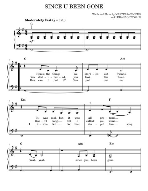 Play Official Version Of Since U Been Gone Sheet Music By Kelly