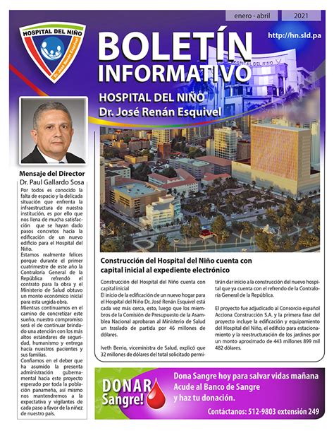 Boletines Informativos Hospital Del Ni O Dr Jos Ren N Esquivel